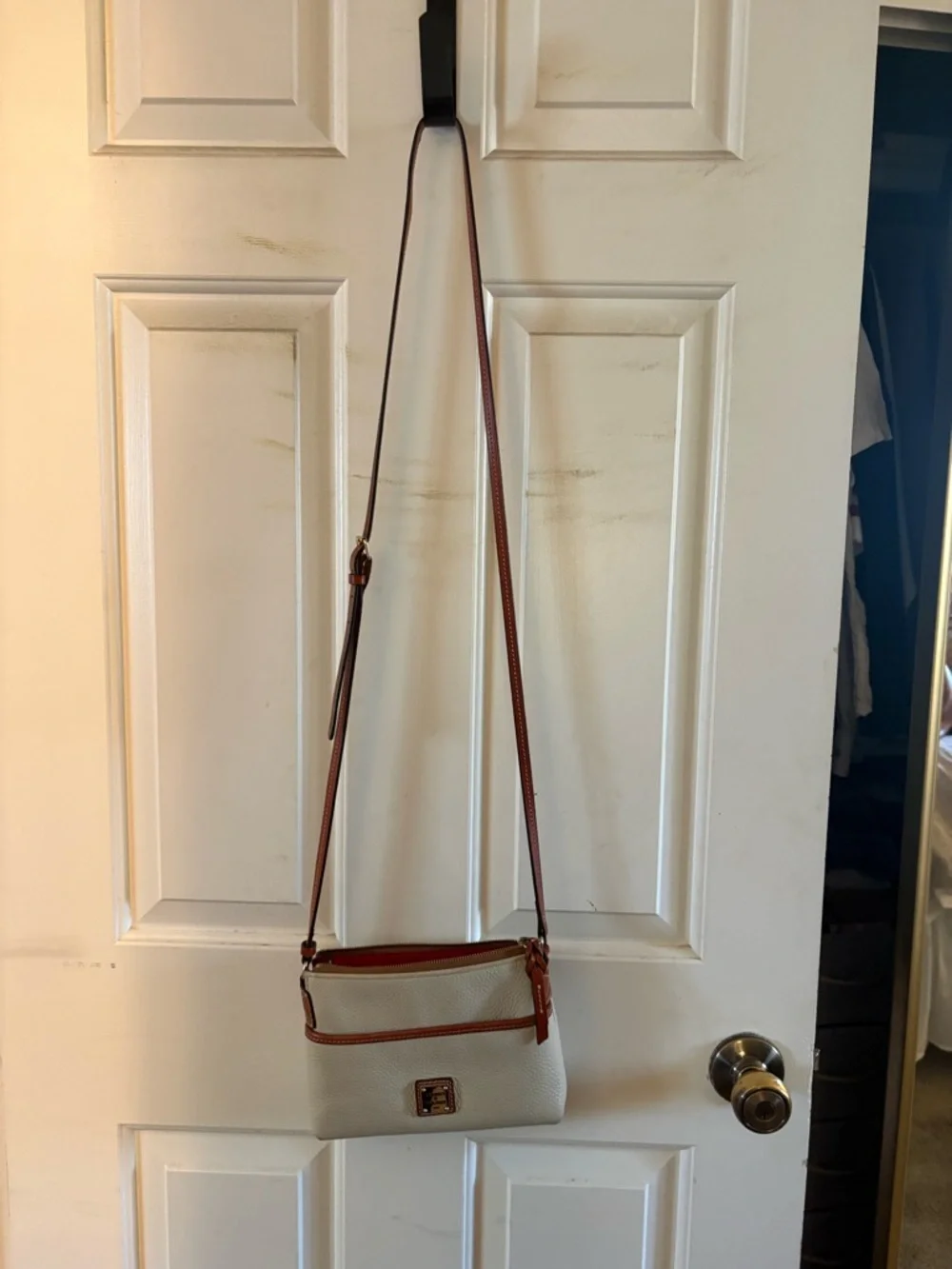 Dooney & Bourke Cream Pebble Leather Crossbody with Tan Trim - Picture 4 of 4